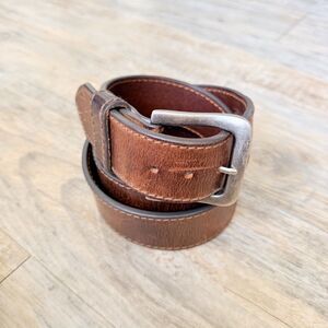 Vintage Genuine Leather Belt Brown Thick Sturdy Silver Buckle Size 40 Rugged